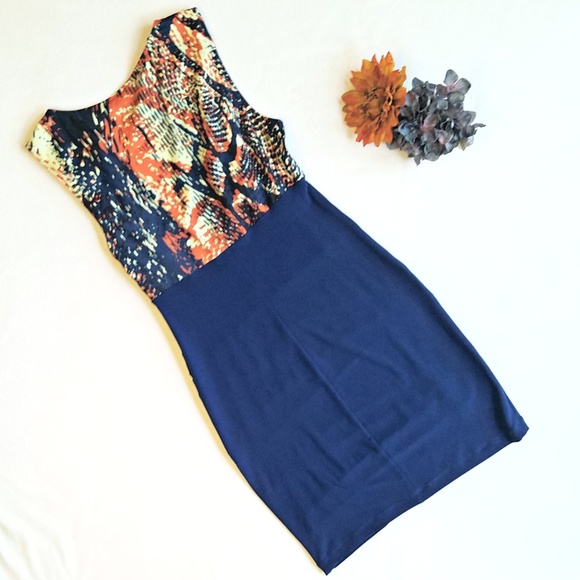 NWT Bisou Bisou Floral and Navy Dress - Picture 3 of 5